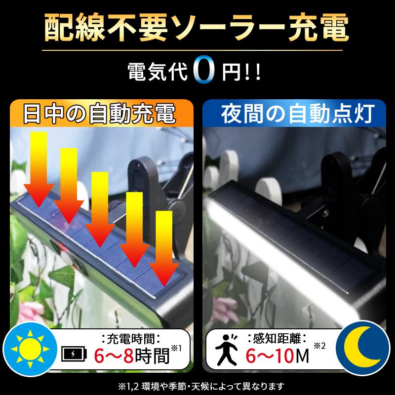 センサーライト ソーラーライト ガーデン 屋外 led 防水 人感 充電式 明るい 壁掛け 防犯灯 室内 屋外照明 明暗センサー クリップ式｜bazs-store｜06