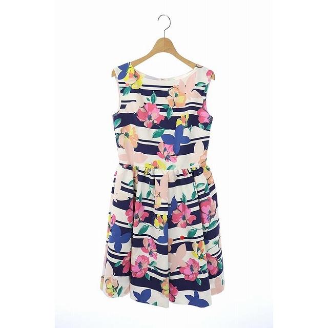 Chesty(チェスティ) フラワーボーダーワンピース ひざ丈 ノースリーブ