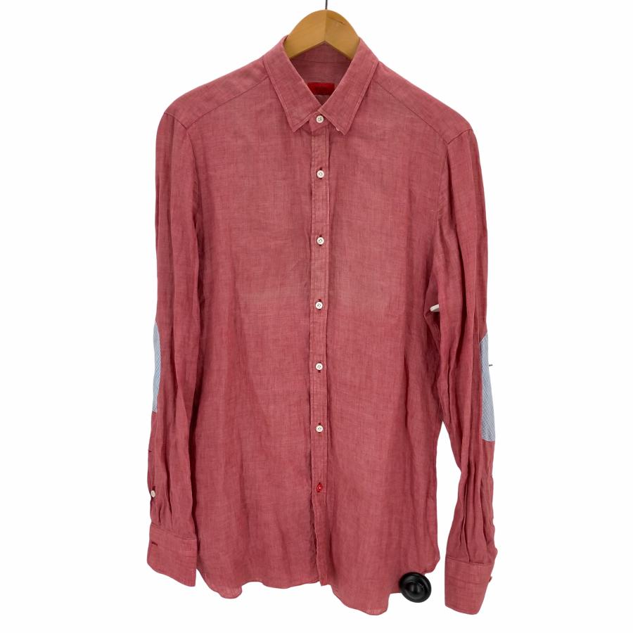 ISAIA(イザイア) イタリア製 エルボーパッチチェック リネンシャツ 
