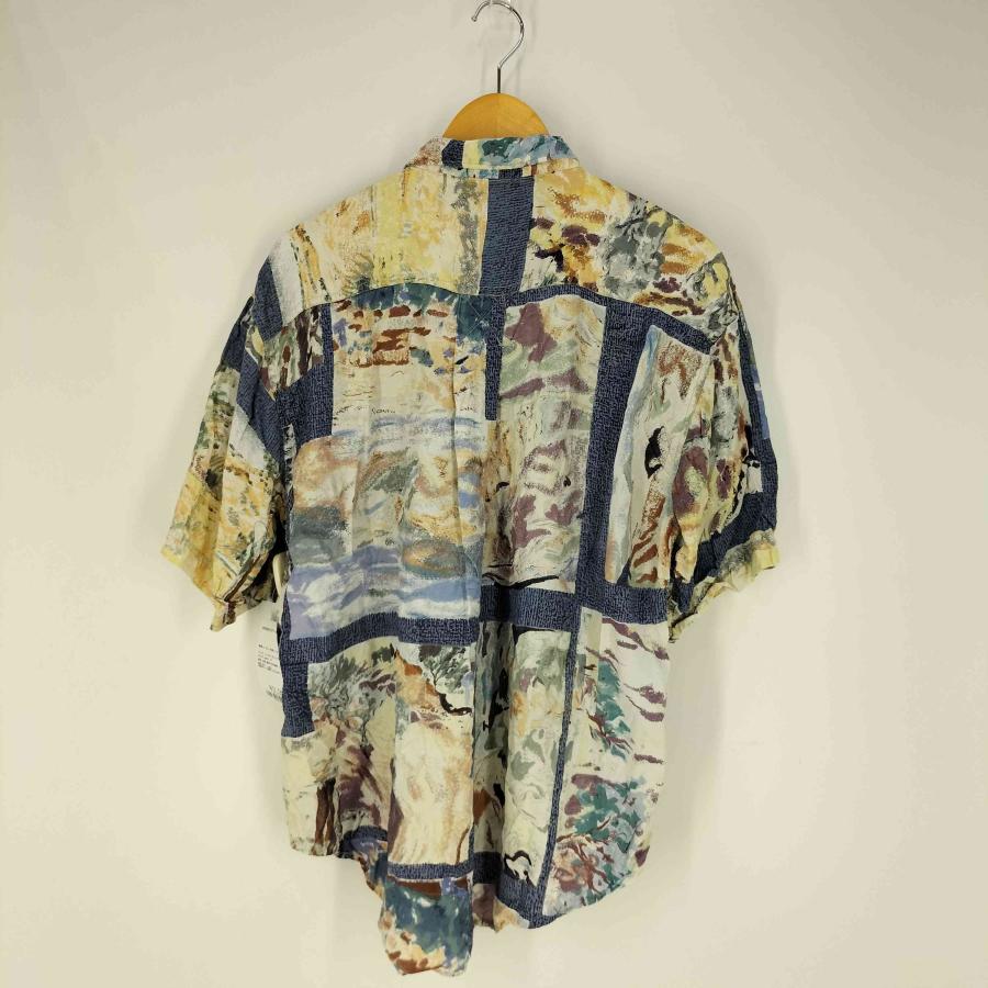 GOOUCH 総柄シルクシャツ サイズM 半袖 古着 90年代 GOOUCH 総柄 アート 半袖 シルクシャツ メンズL