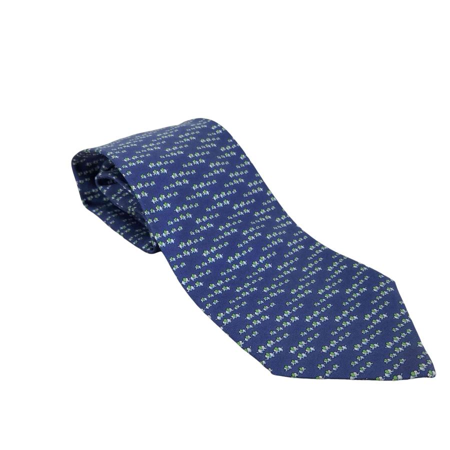 【新品未使用】美品✨Salvatore Ferragamo ネクタイ ネイビー象 未使用タグ付 サルバトーレフェラガモ ネクタイ 紺 動物 象柄 未使用