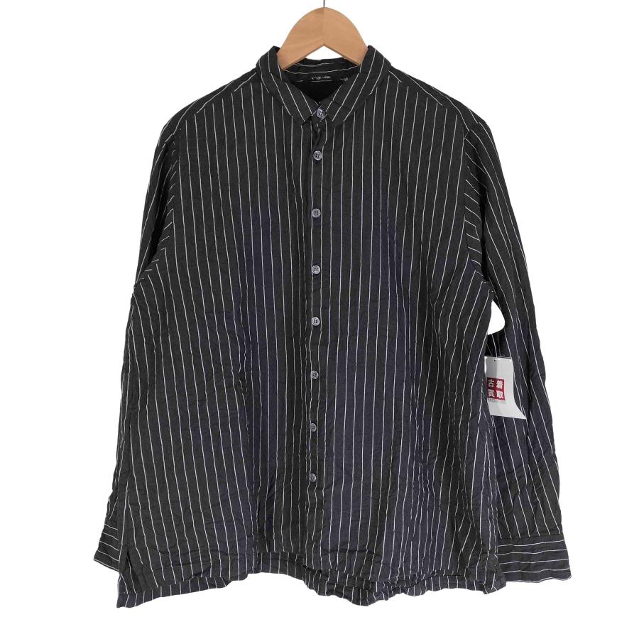 pas de calais(パドカレ) リネン混 ストライプ柄長袖シャツ シワ加工 