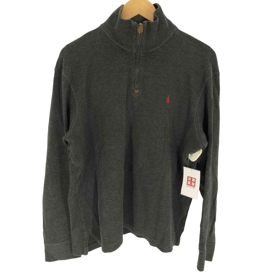 90s　ポロバイラルフローレン　ハーフジップ　スウェット　ポニー刺繍　革ジップ Polo by RALPH LAUREN(ポロバイラルフローレン) 90S ポニー 刺繍