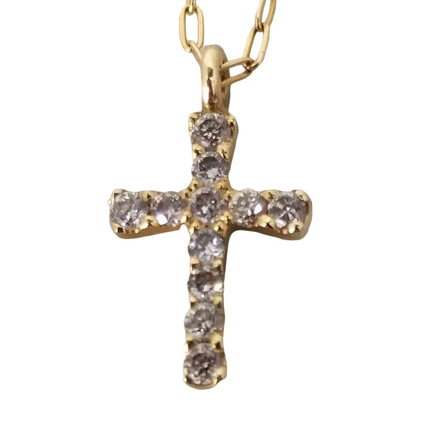 agete(アガット) K18 0.05ct 十字架 ゴールドネックレス  