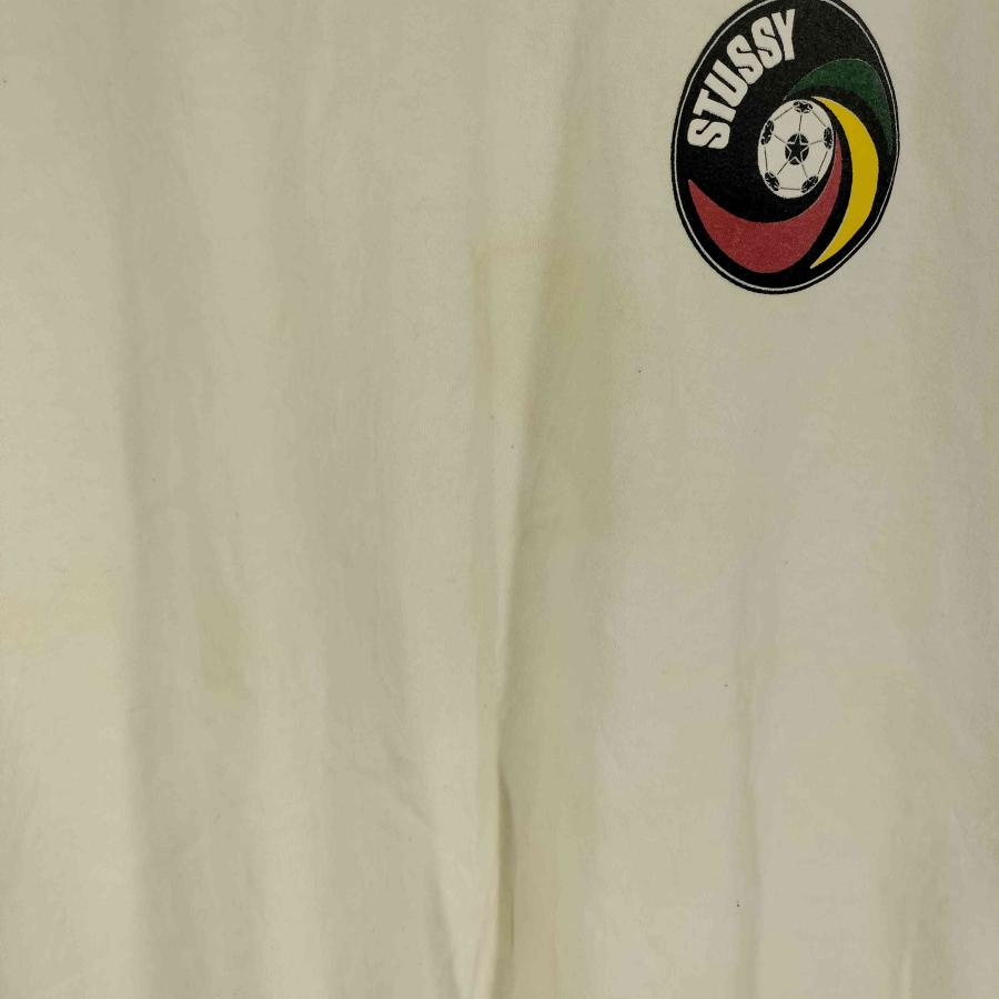 STUSSY / 90s 紺タグ/サッカーロゴプリント_リンガーTシャツ/M/ブラウン×レッド/USA製 STUSSY（ステューシー） 90S USA製 紺タグ ラスタカラー サッカー