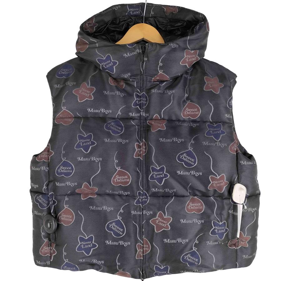 【中古】未使用品 エムエーエスユー MASU FALLING BALLOON DOWN VEST GRAPHIC BY VERDY ダウンベスト 44 ブラック MASU(エムエーエスユー) 24aw FALLING BALLOON DOWN VEST GRAPHIC 中古