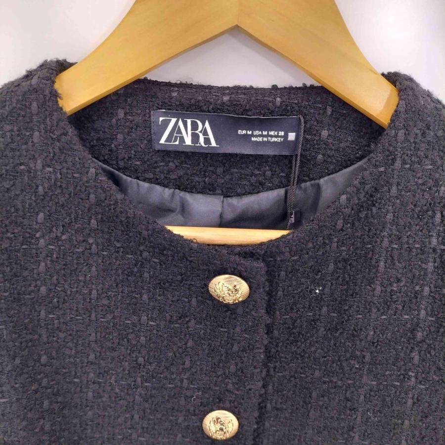 ZARA（ザラ） ノーカラー ツイードジャケット 金ボタン レディース