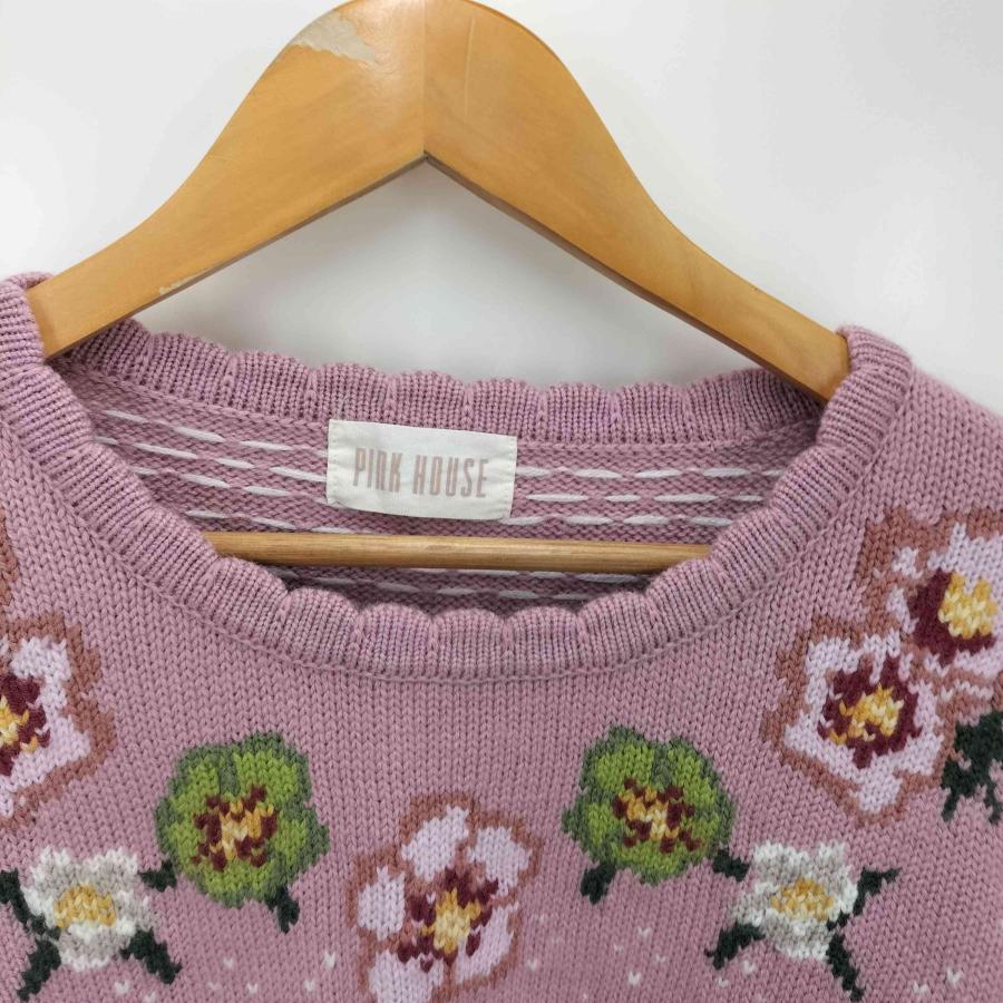ピンクハウス クリスマス セーター クリーニング済 7号9号の方に PINK HOUSE（ピンクハウス） 22AW クリスマスローズ編み込みニット