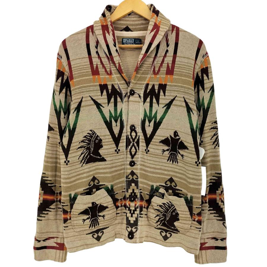 Polo by RALPH LAUREN(ポロバイラルフローレン) ネイティブ柄 裏サーマル ショールカラー カーディガン メンズ import：M 【中古】【ブランド古着バズストア】 Polo by RALPH LAUREN(ポロバイラルフローレン) ネイティブ柄 裏
