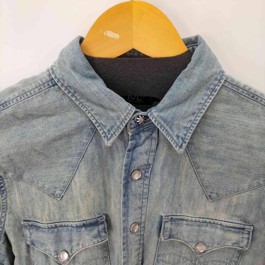 RRL ダブルアールエル デニム長袖シャツ ウエスタンシャツ コンチョ付き USED) RRL ダブルアールエル ラルフローレン デニム ウェスタンシャツ