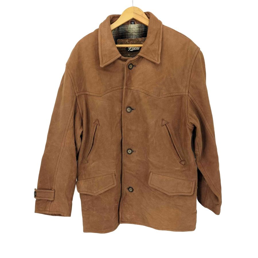 GUESS(ゲス) 90S 裏地ネル レザーハーフコート メンズ import：L 【中古】【ブランド古着バズストア】 GUESS（ゲス） 90S 裏地ネル レザーハーフコート メンズ import：L