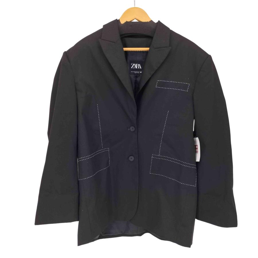 ZARA ZARA(ザラ) ステッチデザイン ブラックブレザー レディース ZARA ZARA(ザラ) ステッチデザイン ブラックブレザー レディース