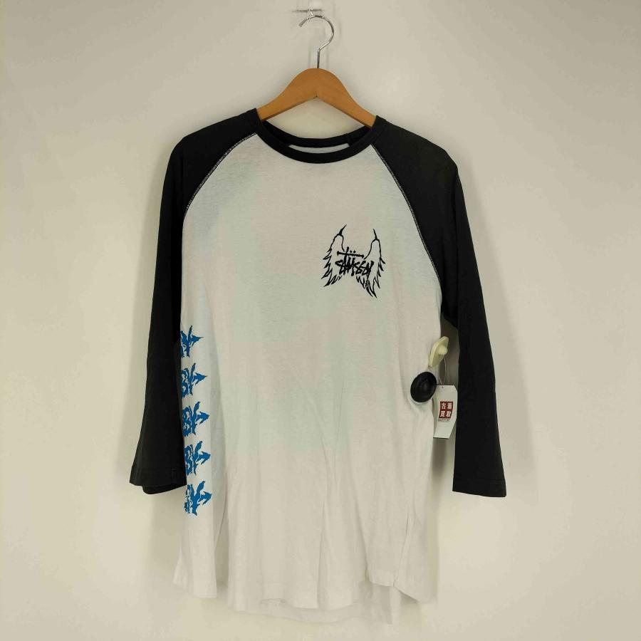 old Stussy 00s スカルプリント ラグラン XL STUSSY Stussy(ステューシー) 00s メタルロゴ スカル イーグル