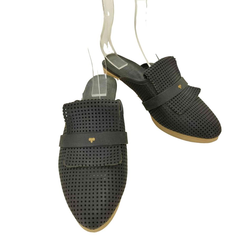 ✨美品✨ミナペルホネン リネン ミュール レザー コサージュ 38 ✨美品✨ミナペルホネン リネン ミュール レザー コサージュ 38