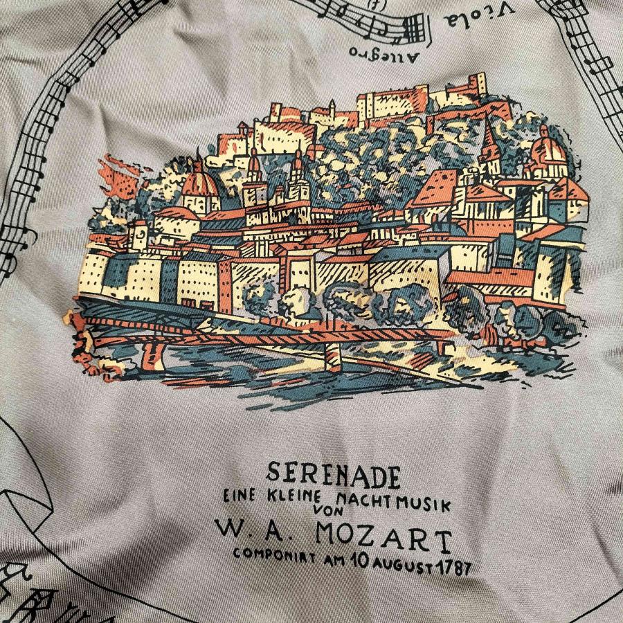 中古】マニプリ manipuri シルクスカーフ 総柄 青 ベージュ *A708  