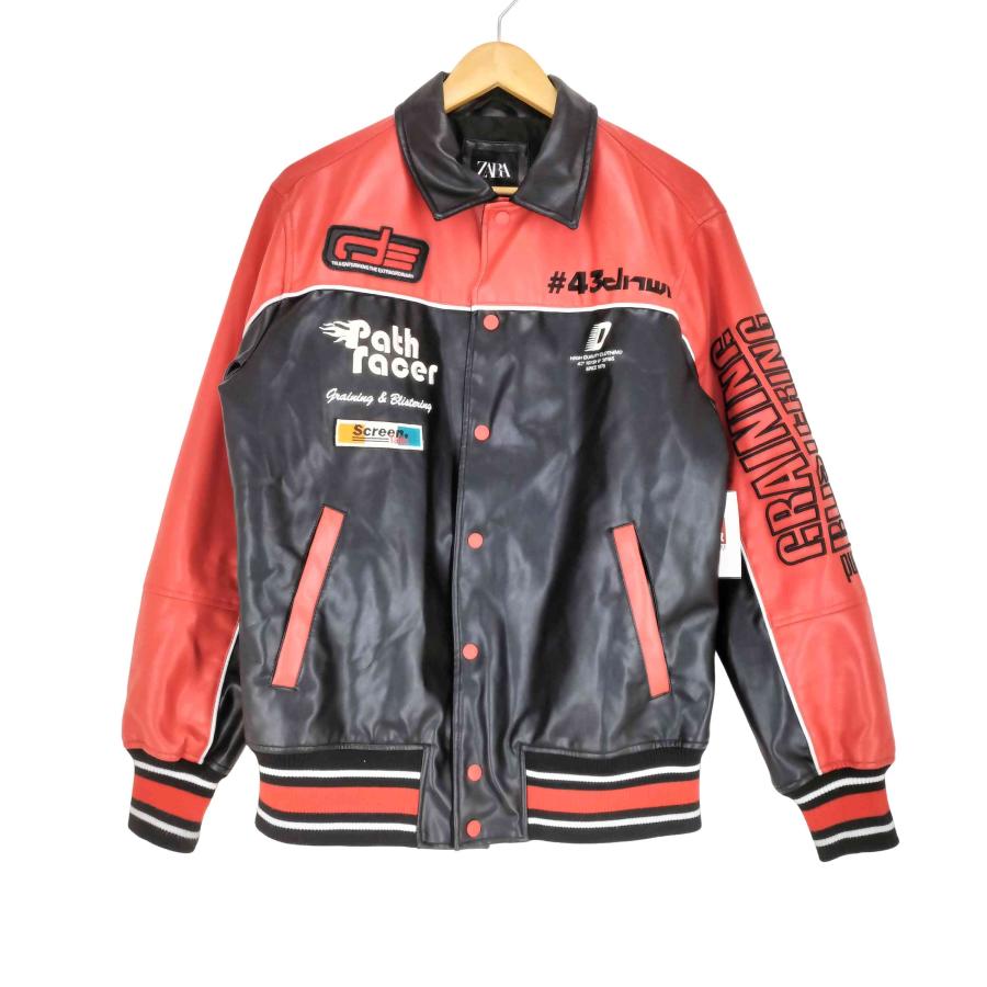 ZARA ZARA(ザラ) 総刺繍 フェイクレザーレーシングジャケット