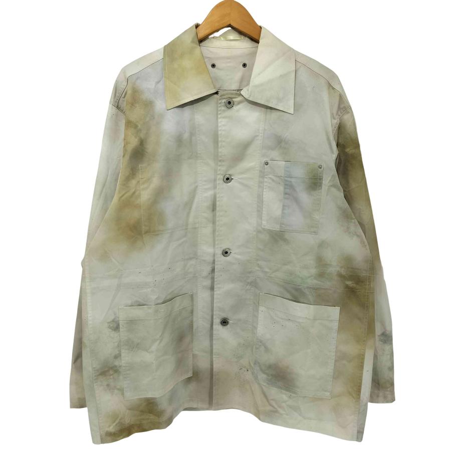 ビンテージ40sユーロ古着カバーオールXLメンズレディースokリネン白シャツ中古 LOVELESS（ラブレス） 転写プリント ペイントパターン カバーオール