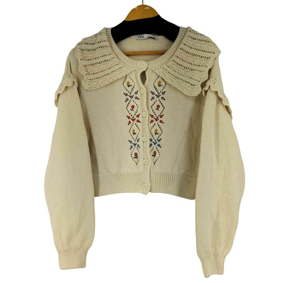 ZARA（ザラ） 花柄刺繍刺し子ニットカーディガン レディース import：S