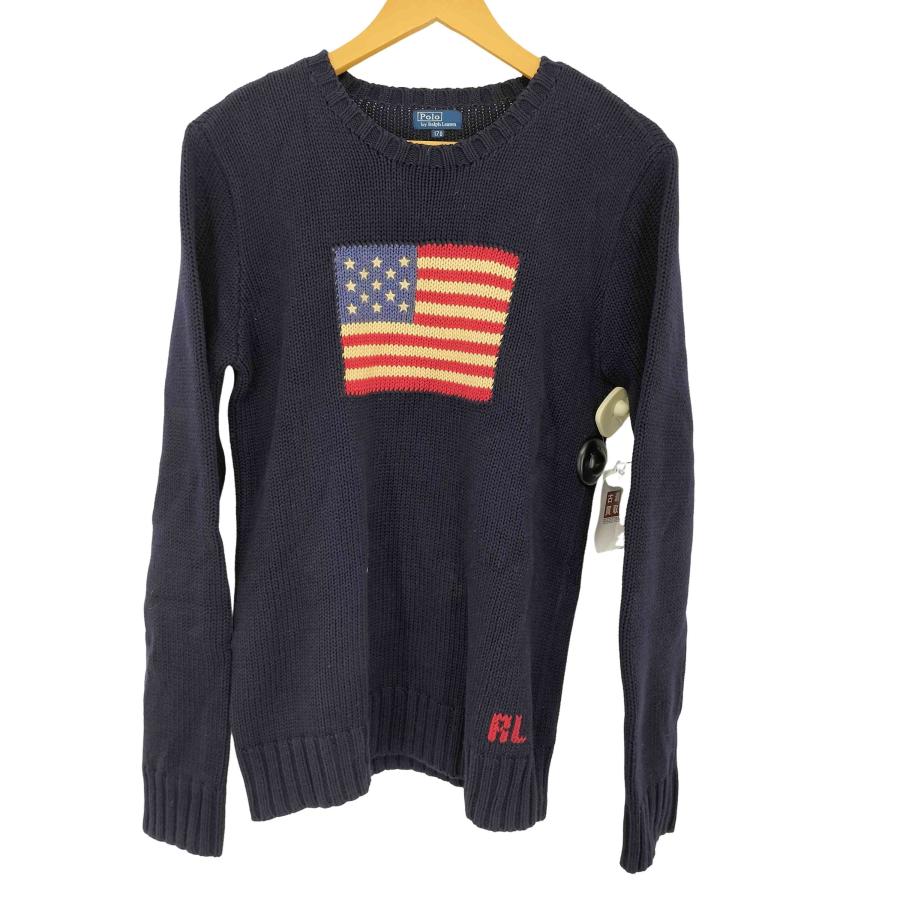 古着 POLO RALPH LAUREN 星条旗 コットン ニット ブラック Polo by RALPH LAUREN(ポロバイラルフローレン) 星条旗 コットンニット