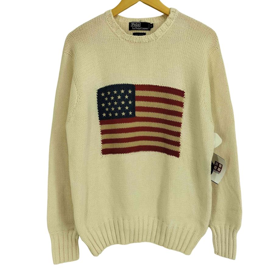 Polo by RALPH LAUREN(ポロバイラルフローレン) 90S コットン 星条旗 クルーネックニット メンズ import：M 【中古】【ブランド古着バズストア】 Polo by RALPH LAUREN(ポロバイラルフローレン) 90S コットン 星条旗