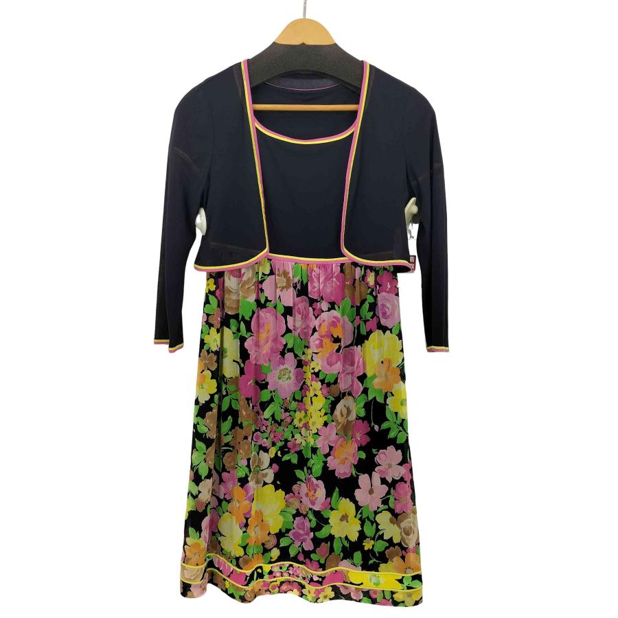 LEONARD(レオナール) 7分袖ボレロ付 フラワープリント切替半袖ワンピース レディース FR：36 【中古】【ブランド古着バズストア】 LEONARD（レオナール） 7分袖ボレロ付 フラワープリント切替半袖