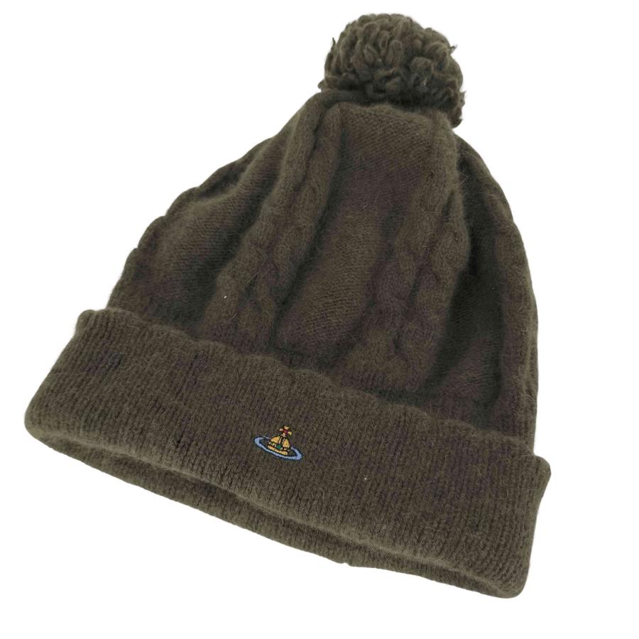 Vivienne Westwood(ヴィヴィアンウエストウッド) オーブロゴ刺繍 アンゴラウール ボンボン ビーニー レディース 表記無 【中古】【ブランド古着バズストア】 Vivienne Westwood（ヴィヴィアンウエストウッド） オーブロゴ刺繍