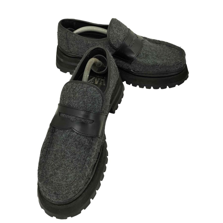 ZARA（ザラ） 厚底 ウール 切替 バイカラー コインローファー メンズ