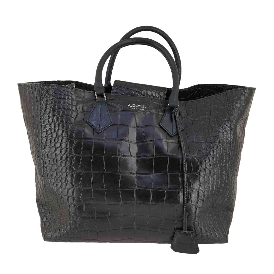 【未使用】A.D.M.J トートバッグ　ハンドバッグ　クロコ型押し　ブラック USED古着(ユーズドフルギ) {{ADMJ}}クロコ型押しレザートートバック