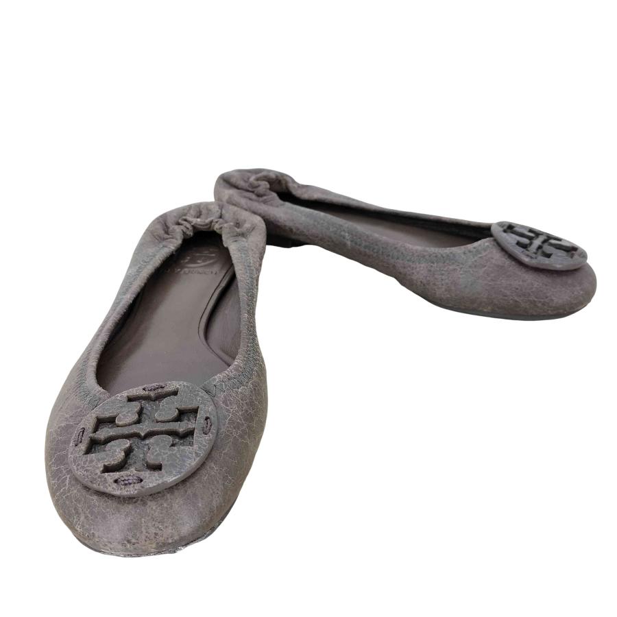 【美品】TORY BURCH トリーバーチ バレエシューズ パンプス シルバー TORY BURCH（トリーバーチ） ロゴ ひび割れ加工 レザー バレエ