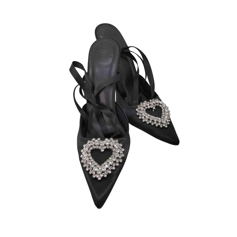 yellaw YELLO(イエロー) SCARLET mule サテン編み上げハートミュール