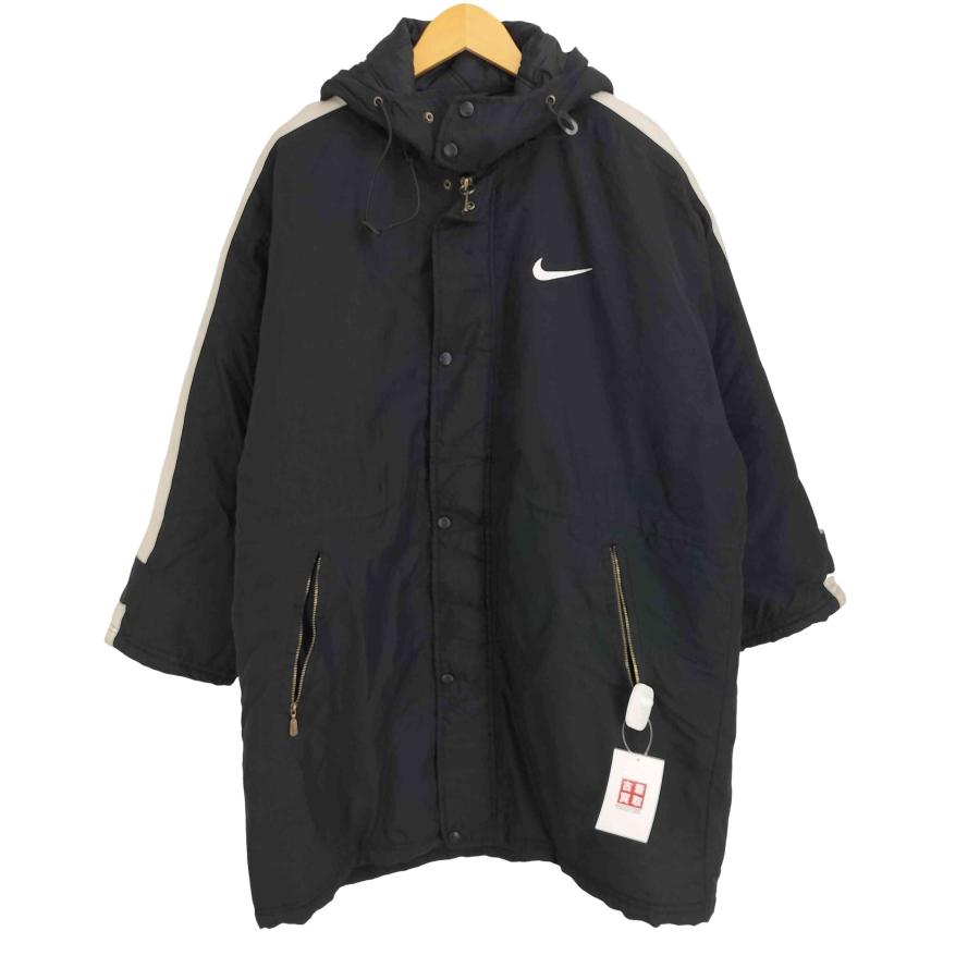 90s NIKE ベンチコート ロング 赤 黒 スオッシュ M 中綿 古着 NIKE（ナイキ） 90S 中綿ベンチコート メンズ import：M 中古 古着