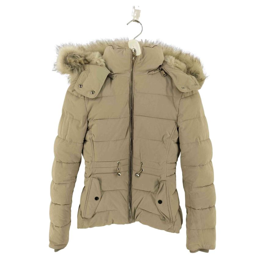新品未使用 ZARA セミロング丈フード付きダウンジャケット ベージュ L ZARA セミロング丈フード付きダウンジャケット