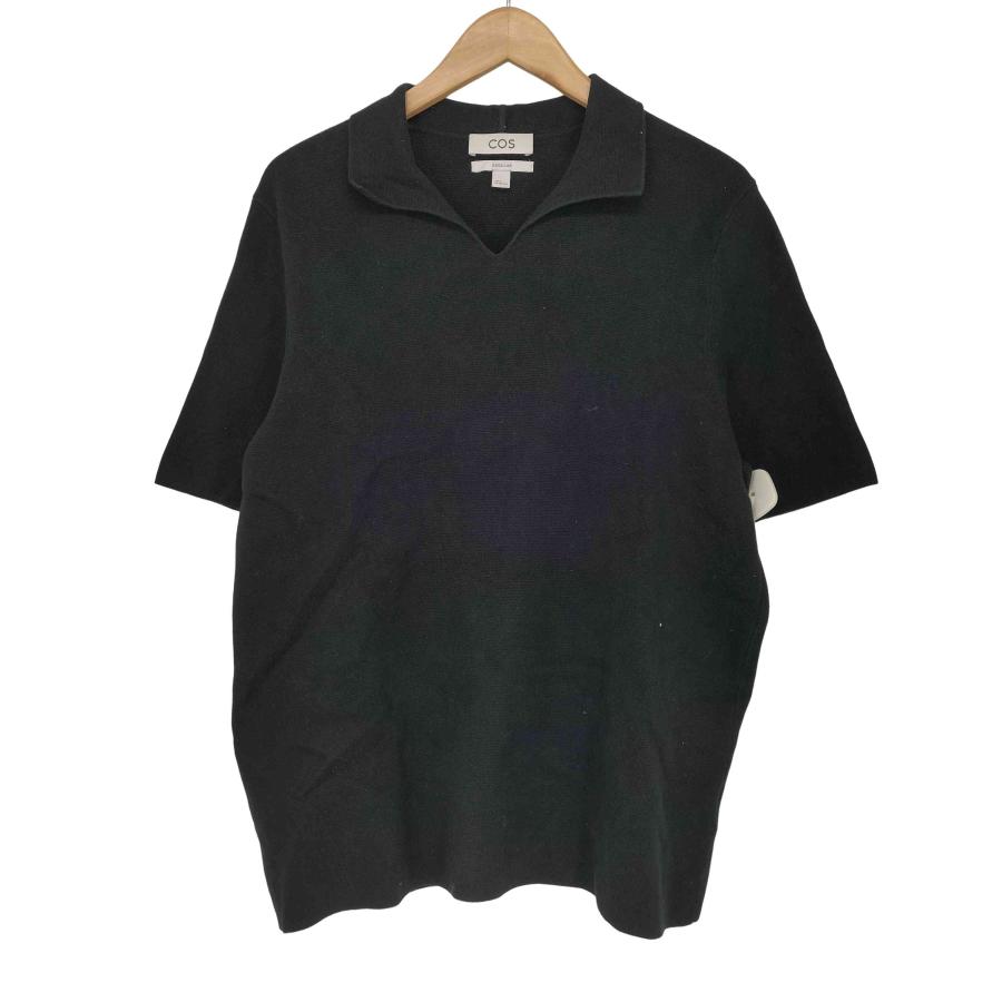 【美品】COS コス ニットポロ 半袖 カーキ XLサイズ シルク混 KNITTED LINEN-SILK POLO SHIRT リネンシルク ニットポロシャツ ライト