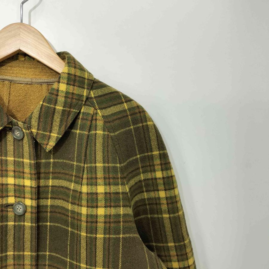 YORKLAND チェック フリンジ ダブルコート ヨークランド vintage ヨークランド YORKLAND(ヨークランド) ウール リバーシブル チェック