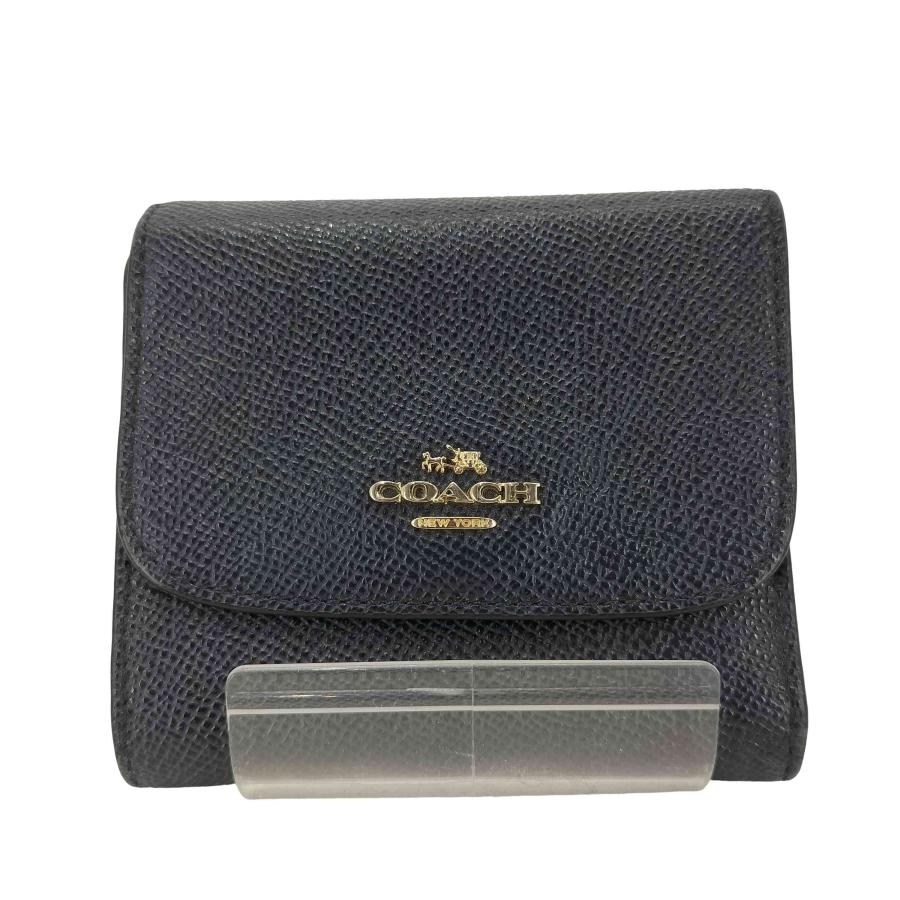 [中古] コーチ COACH 三つ折 財布 レディース ブラック COACH（コーチ） ロゴプレート 三つ折りレザー財布 レディース 表記無