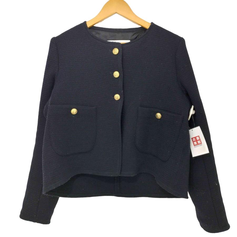 ZARA（ザラ） メタルボタン ノーカラー ツイードジャケット レディース