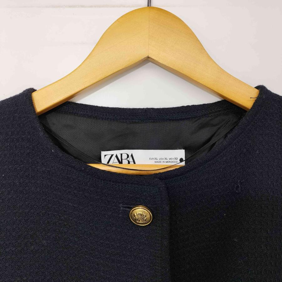 ZARA（ザラ） メタルボタン ノーカラー ツイードジャケット レディース