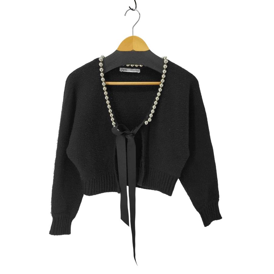 ZARA（ザラ） パールビーズ付 リボンカーディガン レディース import