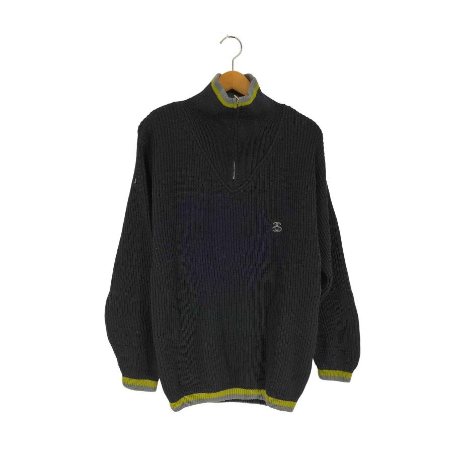 STUSSY（ステューシー） 90S 紺タグ SSリンクロゴ 畦編み ハーフジップ