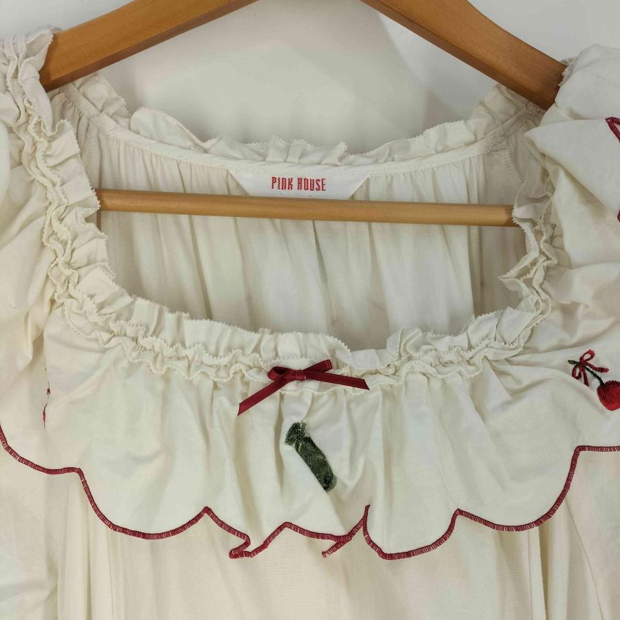 PINK HOUSE フルーツ柄 フリル ロングワンピース PINK HOUSE（ピンクハウス） フルーツ刺繍フリルワンピース レディース