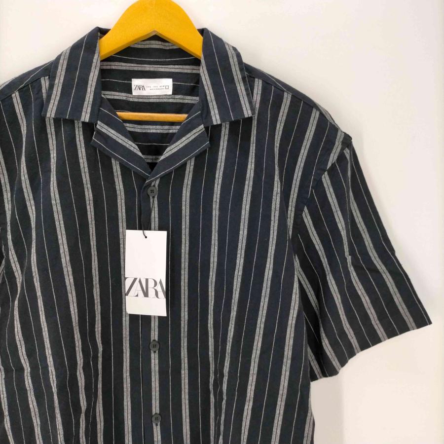 ZARA（ザラ） ストライプ リネンオープンカラーシャツ メンズ import