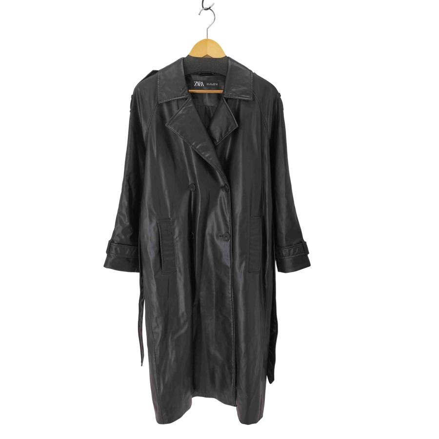 【未使用に近い】ZARA ザラ BLACK フェイクレザー トレンチコート ZARA（ザラ） フェイクレザー トレンチコート レディース import：S