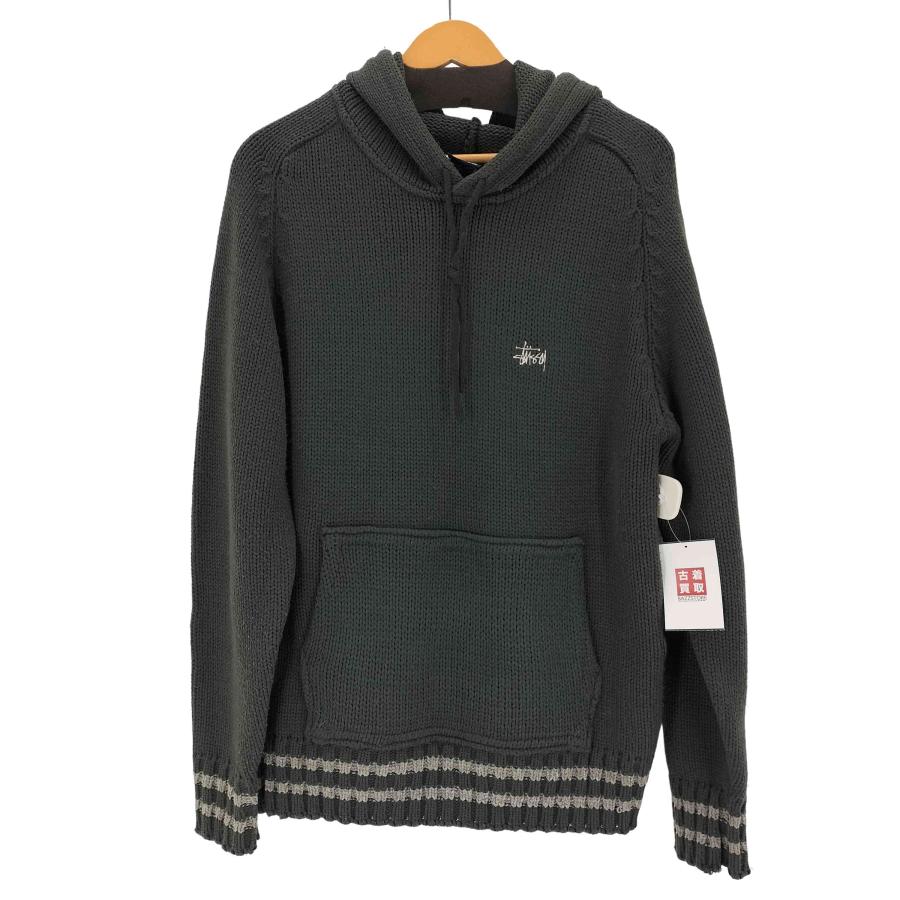 90s vintage ウール　ジップ　ニットパーカー　M/L 相当 STUSSY（ステューシー） 90s OLD ロゴ刺繍コットンニットパーカー