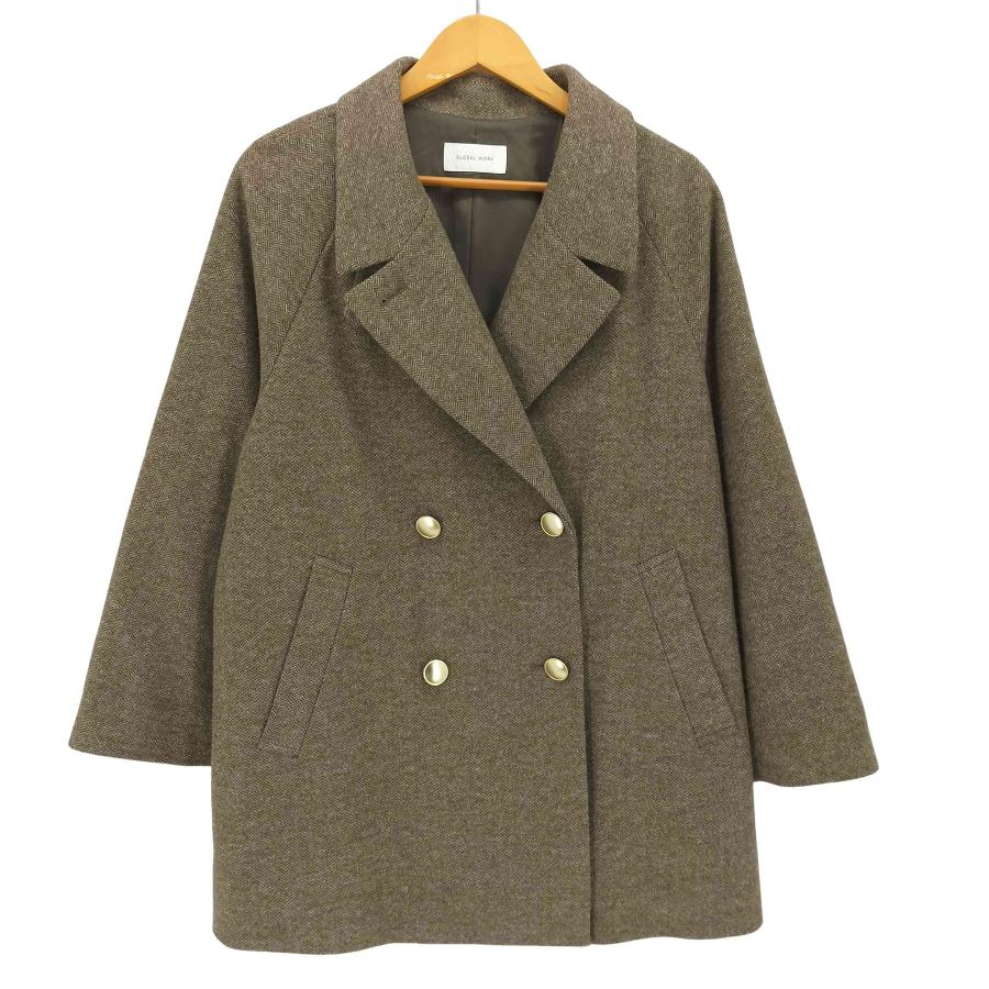 【美品】GLOBAL WORK 軽やかストレッチ衿2WAYコート　ヘリンボーン GLOBAL WORK（グローバルワーク） 軽やかストレッチ襟2WAYコート