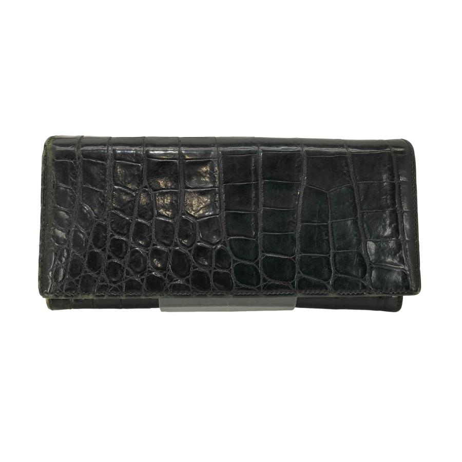 財布　レディース　中古　傷あり PRADA（プラダ） クロコ レザー ロゴ刻印 二つ折り 長財布 レディース