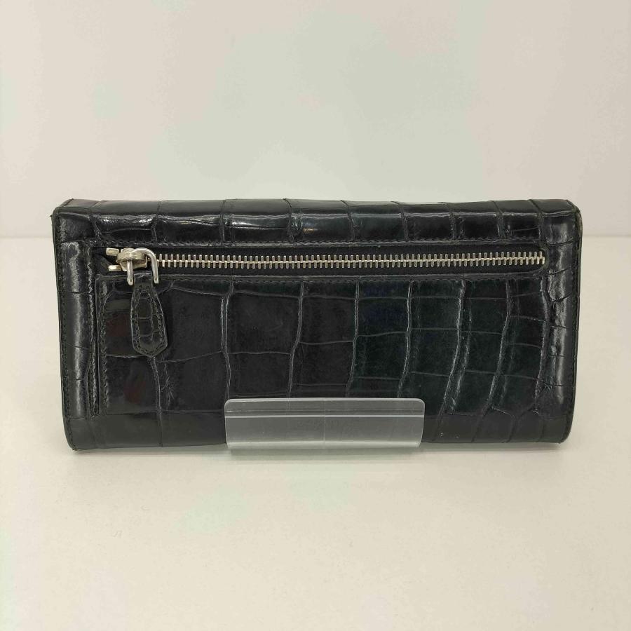 新品プラダ PRADA 49万↑ ロゴ刻印 シャインクロコダイルレザー 長財布 PRADA（プラダ） クロコ レザー ロゴ刻印 二つ折り 長財布 レディース