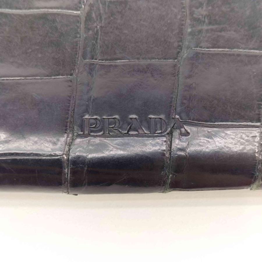 PRADA（プラダ） クロコ レザー ロゴ刻印 二つ折り 長財布 レディース