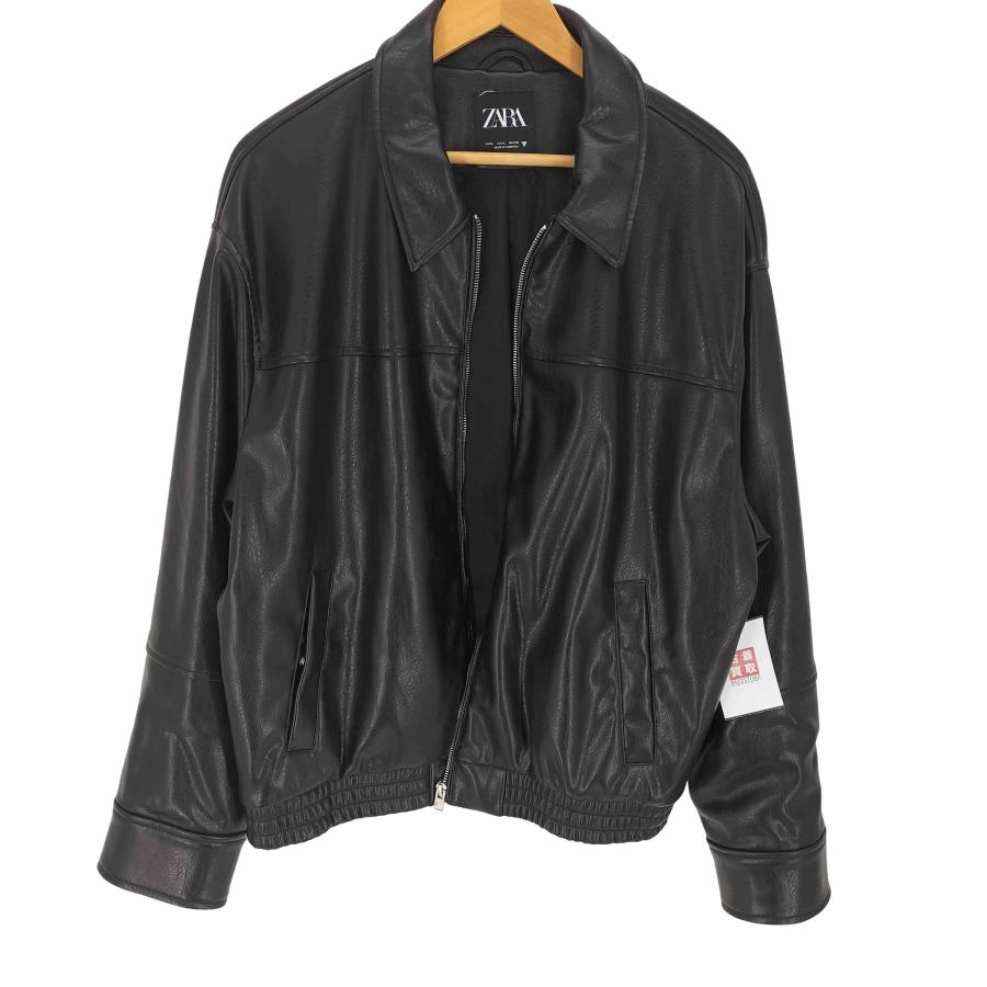 24AW 美品 ZARA フェイクレザーボンバージャケット S ブラック ZARA（ザラ） 24SS ZARA フェイクレザー ボンバージャケット メンズ