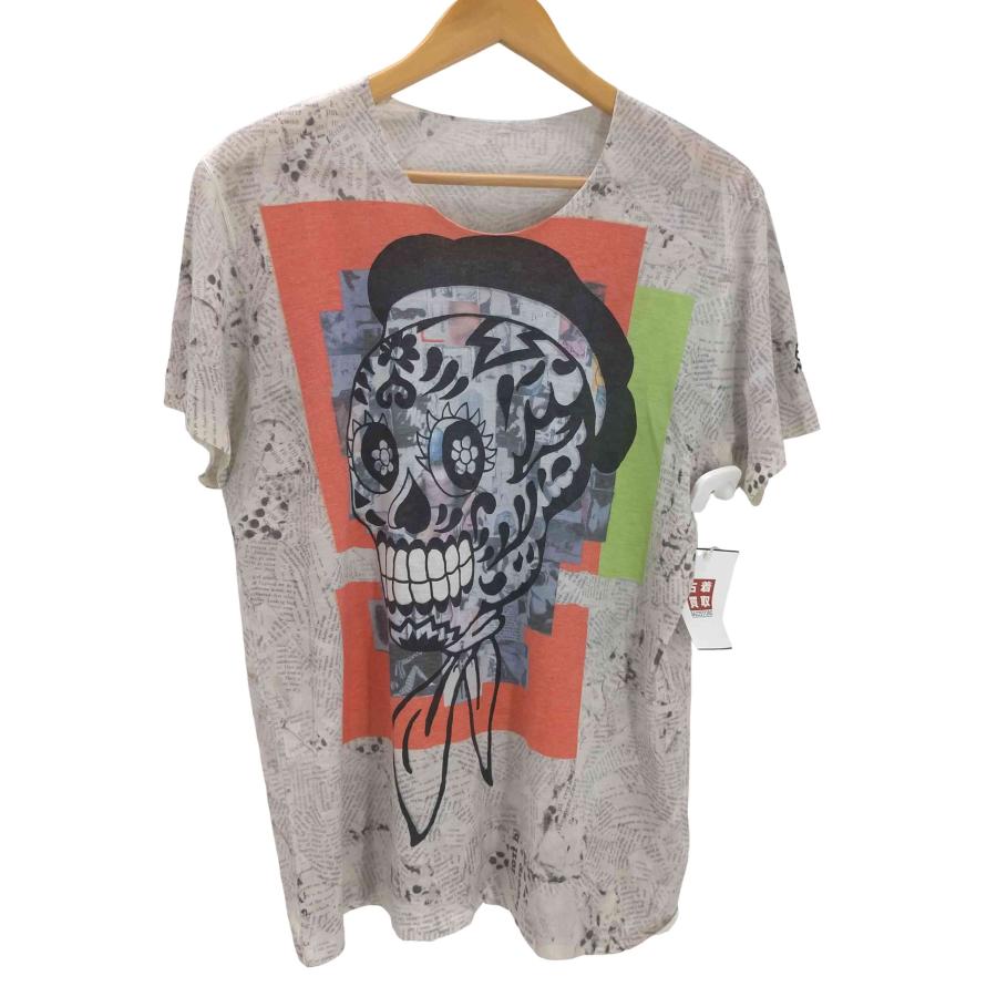 USED古着(ユーズドフルギ) maxsix ニュースペーパー スカル プリント T 