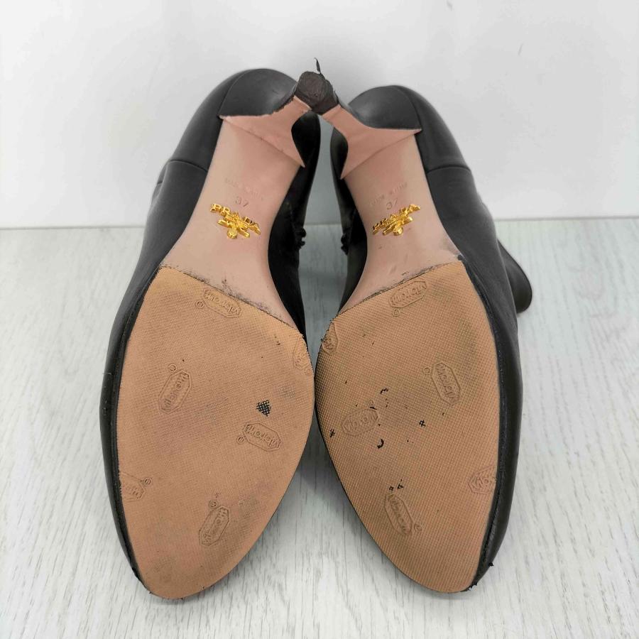 PRADA ショートブーツ レザー サイドジップ ヒール ブラック 38 PRADA（プラダ） ヒール ショートブーツ サイドジップ vibram裏張り